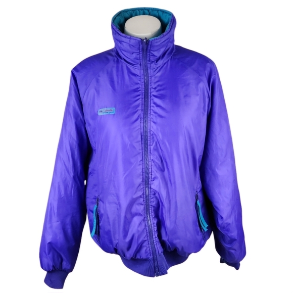 Vintage Reversible Columbia Bomber Jacket Ski Winter Purple Teal Size Large - Picture 1 of 16